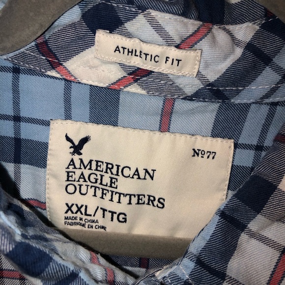 Men’s blue & red plaid button down American eagle shirt athletic fit xxl - Picture 3 of 4